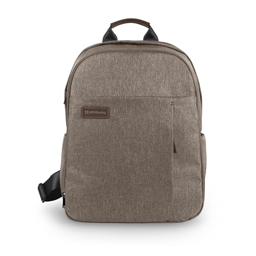 Image of UPPAbaby Changing Backpack - Multiple Storage Compartments - Side Bottle + Laptop Pockets - Trolley Sleeve - Stroller Strap Attachment - Owen - Mocha Melange | Chestnut Leather