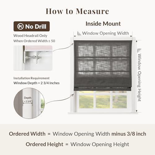 Image of TWOPAGES Liz No Drill Cordless Roman Shades Linen Textured Roman Blinds for Windows, Custom Made Room Darkening Blackout Roman Window Shades, Hardware Included, Chocolate Tart, 1 Piece
