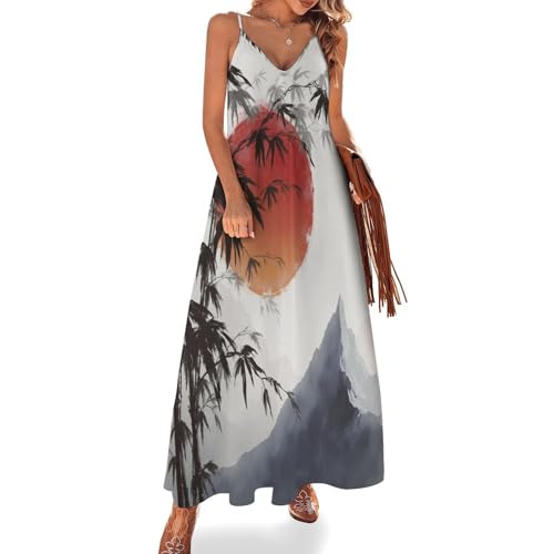 Robe femme peinture à l'encre chine en tissu fluide et motifs artistiques