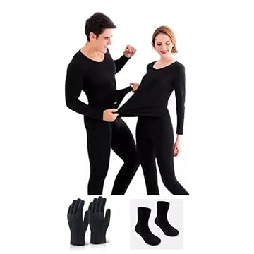 Roupa Térmica Para Neve Com Fleece Calça + Blusa+meia+luva segunda pele forrada neve frio masculino ou feminino (Preto, M)