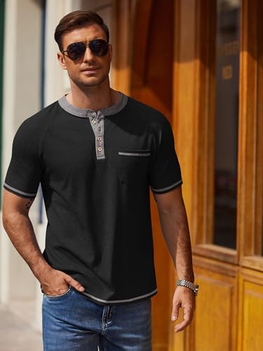 COOFANDY Mens Henley Shirts Short Sleeve Casual Button T-Shirts Basic Tee Shirts Summer Vintage T Shirts with Pocket2
