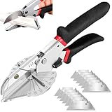 Multi Angle Miter Shear - Upgrade Quarter Round Cutting Tool with 12pcs Replacement Sharp Blades, 45-135° Adjustable Angle, Trim Cutter Hand Tool for Plastic, Wood Trim Molding (Black Red Handle)