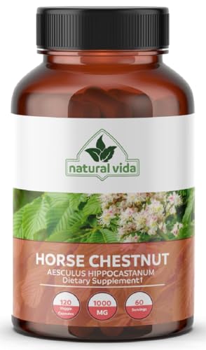 Natural Vida Horse Chestnut Extract Aescin 20% - 1000mg Vegan Capsules Herbal Supplement - Non-GMO, Gluten Free - - Two Months Supply (120 Count) (1)