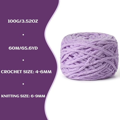 Image of 3 Pack Fluffy Chenille Chunky Yarn for Crocheting 100g(65.6yd) - Baby Yarn for Crocheting Soft - Velvet Yarns for Crochet Blanket - Amigurumi Crochet Yarns (Purple)