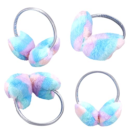 Actlati Womens Girls Fluffy Earmuffs Rainbow Heart Adjustable Winter Outdoor Ear Warmers Cute Faux Fur Earmuff For Kids Adult #TOP6