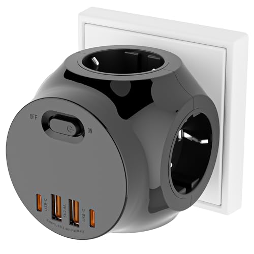 Pfloge® Steckdosenwürfel Ohne Kabel, 4 Fach Mehrfachsteckdose...