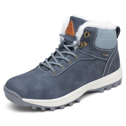 Mishansha Zapatos de Invierno Hombre Botas de Nieve Mujer Zapatillas Montaña Botines Forro Trekking Azul 40