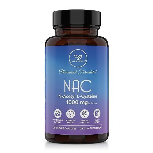 Herb Krave NAC Supplement N-Acetyl Cysteine 1000 mg, Amino Acid, Natural Antioxidant, Support for Liver, Lung, Immune System, Fertility | 120 N-Acetyl-L-Cysteine Capsule