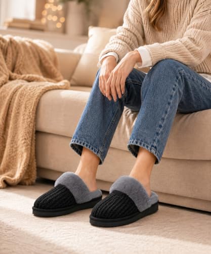 Image of Litfun Fuzzy Memory Foam Slippers for Women Indoor Outdoor House Shoes