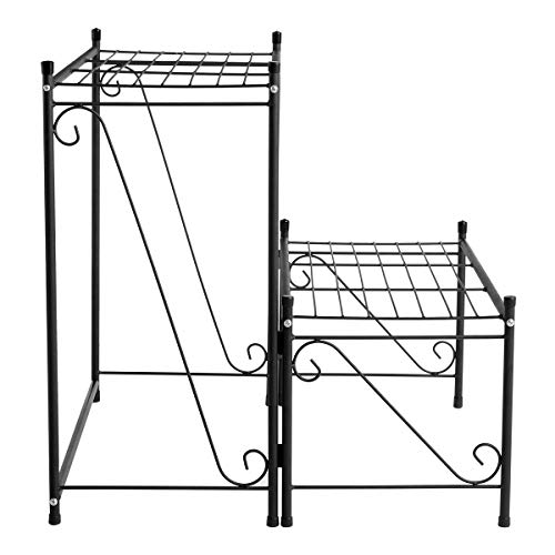 Doeworks 2 Tier Metal Plant Stand Storage Rack Shelf, Flower Pot Holder Display Shelf, Black #TOP4