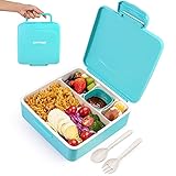 ECHTPower Bento Box, 1.3L Lunch Box with Handle Outer Box for Kids Children, Leak-Proof Lunch Containers with 4 Compartments, Extra Sauce Cup, Cutlery,Food-Safe Materials,Microwave and Dishwasher Safe