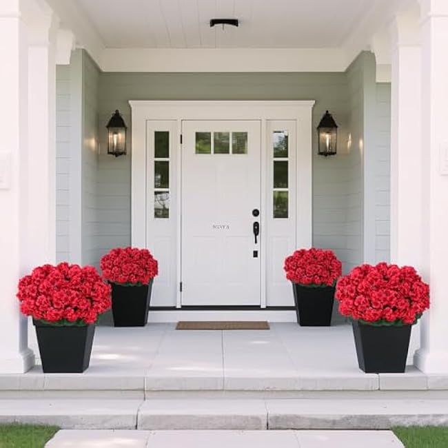 8 Bundles18 Artificial Geranium Flowers for Outdoor Spring Summer Decoration,Fake Silk Geranium Faux Plants UV Resistant for Front Door Planter Outside Home Garden Balcony Yard Porch Decor (Red)