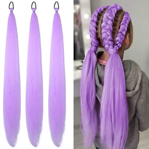MUNSKT 3 extensiones de trenzas de pelo sintético para trenzar 66 cm, trenzas, extensiones preestiradas, extensiones de pelo falso (morado)