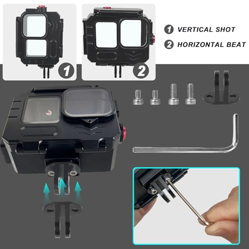 263FT/80M Aluminum Alloy Waterproof Case for Go Pro Hero13/Hero12/Hero11/Hero10/Hero9 Black, Underwater Diving Protective Housing Shell for Go Pro Hero 13 Action Camera with Bracket Accessories