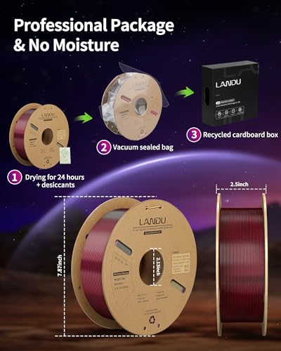 Image of LANDU Silk Tri-Color PLA Filament 1.75mm 2Kg, 2Pcs 1KG Triple Color Silk PLA Filament, Silk Bundle PLA Filament, Neatly Wound 3D Printer Filament, Multicolor Filament + /-0.02mm, Black Red Gold