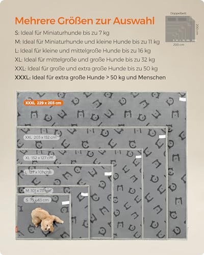 Feandrea wasserdichte Hundedecke, Sherpa Fleece Haustier Decke für extra große Hunde und Menschen, Katzen, 229 x 203 cm, XXXL, maschinenwaschbar, beidseitiger Sofabezug-Schutz, grau PPB090G01