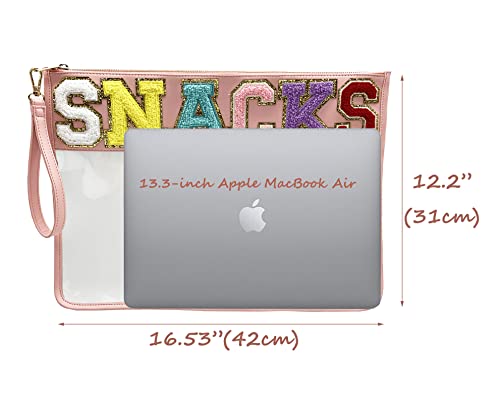 Image of HAIBOLAN Monogram Clear Stadium Purse Bag Chenille Letter Travel Patch Pouch Snack Makeup Wristlet