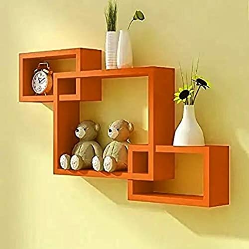 Image of Wooden handicrafts Dazzling Wall Rack Shelves Set MDF -Medium Density Fiber Home Decoration Wall Decor (Orange, Interlock 3)