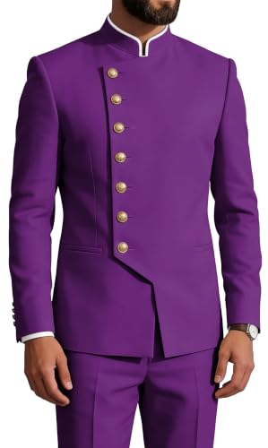 XDIELAN Men 2 Pieces Chinese Tunic Suit with Gold Button for Business M