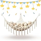 Aufbewahrungs Kuscheltier,Boho Makramee stofftier Hängend Spielzeug Organizer Hängematte für Kuscheltiere Teddy Eckspielzeug Netz Aufbewahrungsnetz für Kinderzimmer(Beige)