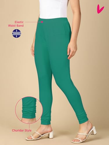 Image of Lux Cozi PYNK Solid Premium Cotton Lycra Churidar Leggings for Women | Regular Fit Elastic Waist Full Length Women Leggings | Free Size
