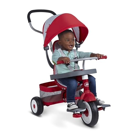Radio Flyer 4-in-1 Stroll 'N Trike, Toddler Trike, Red Tricycle for Ages 1-5, Toddler Bike