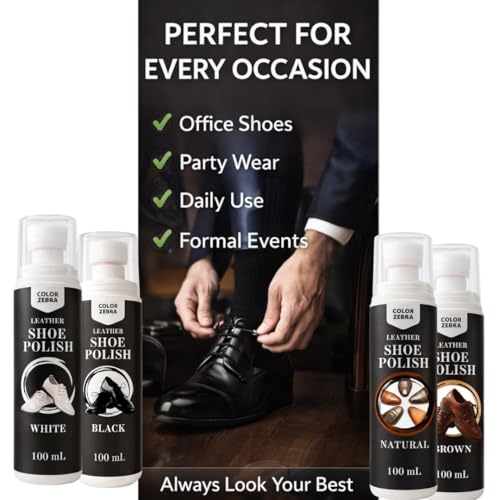 Image of Color Zebra Liquid Shoe Polish 100ml | Instant Shine & Protection | Suitable for Leather Shoes | Long-Lasting Gloss Finish | Easy Sponge Applicator (White + White)