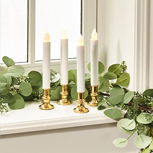 Flameless Window Candles With Gold Holders - Set Of 4, Battery Operated, Suction Cups, Remote And Batteries Included, Automatic Timer, Flickering Lights, Christmas Candlesticks For Windows #TOP4