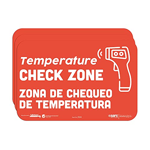 Tabbies BeSafe Messaging Bilingual Spanish Temperature Check Zone/Zona De Chequeo"", 3-Pack 9x6 Repositionable Wall & Door Safety Signs, Perfect for Most Surfaces: Glass, Metal, Painted Surfaces