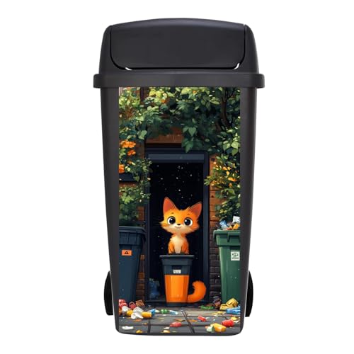 Targawerelax Wheelie Bin Stickers, Waterproof Wheelie Bins Covers Vinyl Self Adhesive Dustbin Stickers Trash Can Decorative Fridge Wrap Sticker Wall Home Decor, Cute Kitten