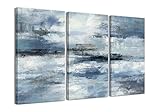 Blue Abstract Wall Art-Grey Abstract Picture 3 Piece Living Room Office Canvas Wall Art Print Wall Painting Modern Artwork for Home Bedroom Wall Decor