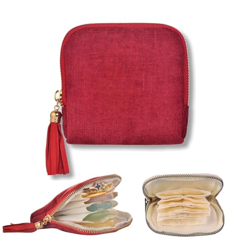 Small Travel Jewelry Case, Soft Velvet Organizer Pouch for Bangles, Bracelets, large Earrings, Beaded necklaces, Anti-Scratch & Portable Jewelry Bag Holder for Daily Use & Gift (Classic Red)