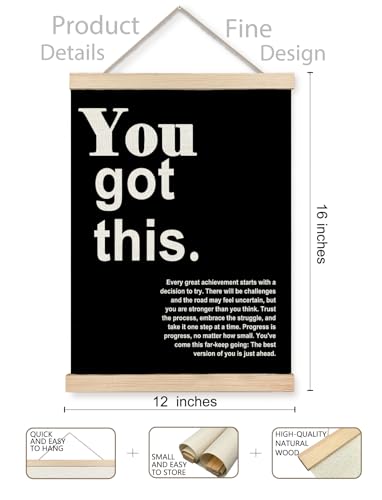 XUNLURY You Got This Inspirational Poster Hanger Frame, Motivational Quote Canvas Wall Art, Positive Affirmations Wall Decor for Home Bedroom Living Room Office, 12x16 Inch
