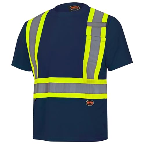 Pioneer - Pioneer Hi Vis Safety Shirt - Lightweight Moisture-Wicking Work T-Shirt With Reflective Tape - Class 1 - Navy Blue