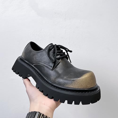 Men's Leather Lace Up Chunky Heel Platform Oxfords Classic Round Toe Lug Sole Derby Shoes for Casual Work Business Dress2