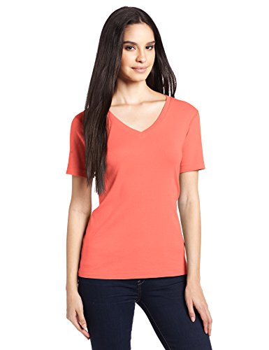 Three Dots Red Women's Short Sleeve Mid-V