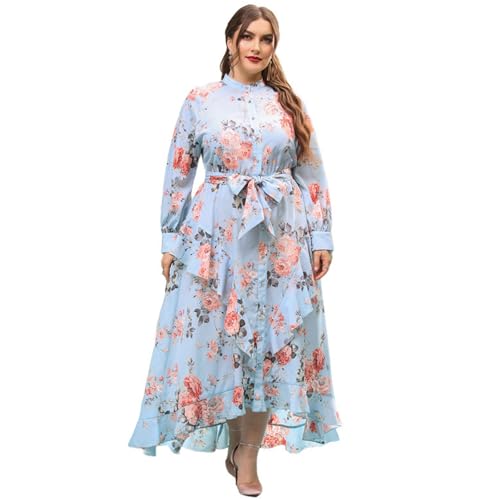 Photo de AMISENK Robe maxi pour femme Europe et Amérique Vacances Moyen-Orient à volants Longue Soirée Fête Imprimé Floral Europe et Amérique Cadeau à volants, multicolore, 4X-Large