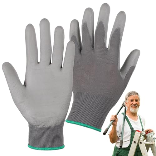 Guantes de trabajo de seguridad recubiertos de PU, guantes de almacén | Guantes de trabajo recubiertos de PU de 12 piezas, guantes de nailon de punto sin costuras, ajuste cómodo y elástico,