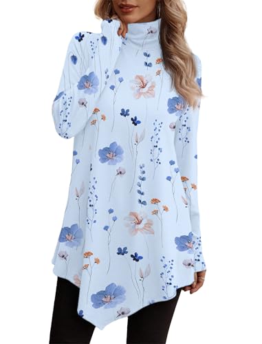 Image of JUSTFASHIONNOW Turtle Neck Shirts for Women Long Sleeve Fall Tunic Tops
