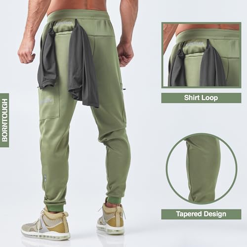 Born Tough Men's Tapered Bodybuilding Gym Joggers with Cargo Pockets, Athletic Running Sweatpants3