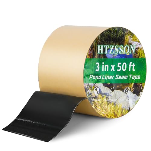 HTZSSON Pond Liner Seam Tape 3 x 50 - Double Sided Butyl Adhesive Tape for EPDM Liners Waterproof Repair Patch for Ponds Fish Ponds Water Features & Outdoor Landscaping (Black)