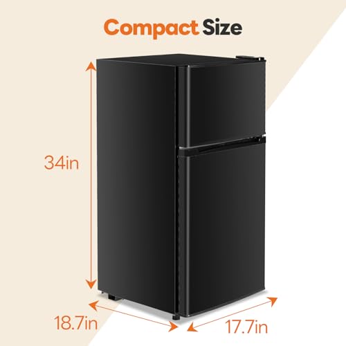 Image of Sweetcrispy 3.2 Cu.Ft Mini Fridge with Freezer, 2 Door Small Refrigerator with Adjustable Thermostat Energy-efficient Low Noise, Compact Fridge for Bedroom, Office, Dorm, Black