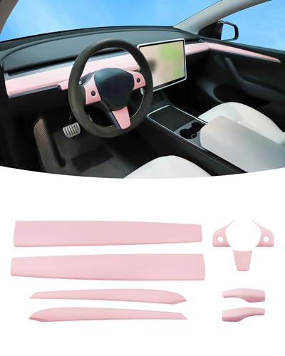 KKTR-CAR 9pcs Dashboard Cover Wrap and Front Door Inner Armrest Panel Cover,Steering Lever Cover and Steering Wheel Cover Compatible with Tesla Model 3 2021-2023 Model y 2020-2024