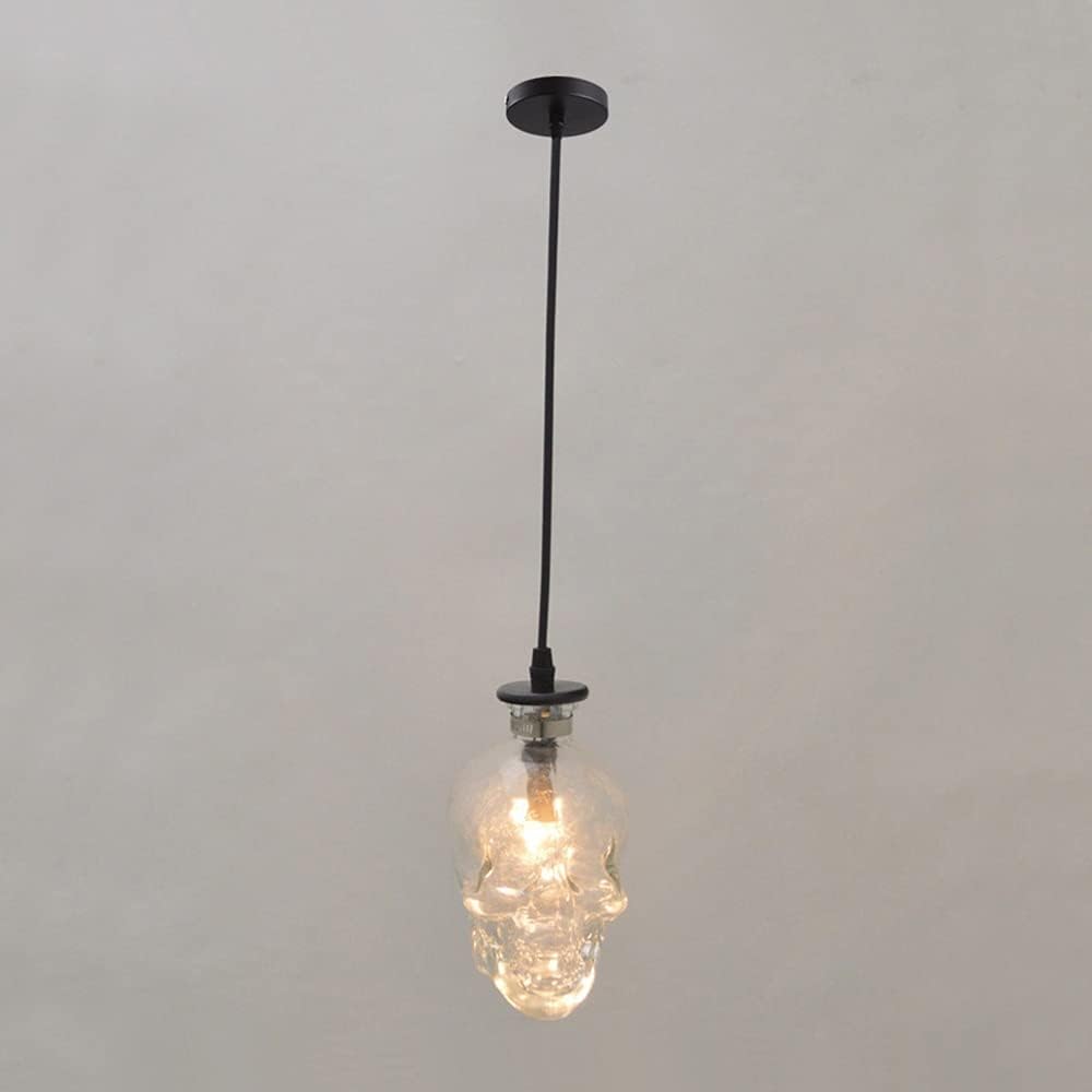 7W LED Industrial Pendant Light Fixture Glass Skull Hanging Lamp Retro Ceiling Lighting E14 Bulb Adjustable Cord Indoor for Bedroom Sore Living Room Warm White