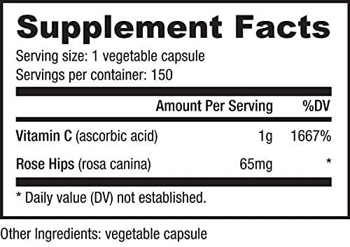 NutraBio Vitamin C with Rose Hips - Supports Healthy Bones, Teeth and Gums, Immune Function - No Fillers or Excipients - (150 Capsules, 1000mg of Vitamin C per Capsule)