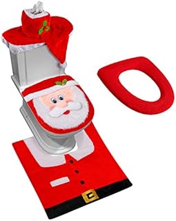 D-FantiX 3D Nose Santa Toilet Seat Cover and Rug Set Funny Christmas Decorations Bathroom Set of 5