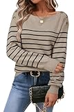 Arach&Cloz Women's Sweaters Striped Long Sleeve Shirt Wool Cashmere Boat Neck Fall Cozy Tops Business Casual...