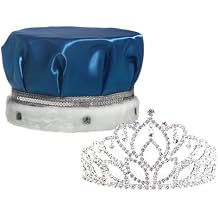 Blue Satin King Crown and Queen Tiara Royalty Set