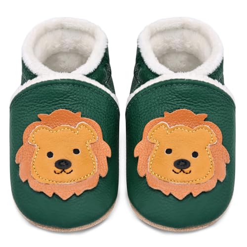 IceUnicorn Krabbelschuhe Baby Winter Krabbelschuhe Gefüttert Plüsch Hausschuhe Baby Lauflernschuhe Warm Weiche Leder Babyschuhe(Grün SZ, 6-12 Monate)
