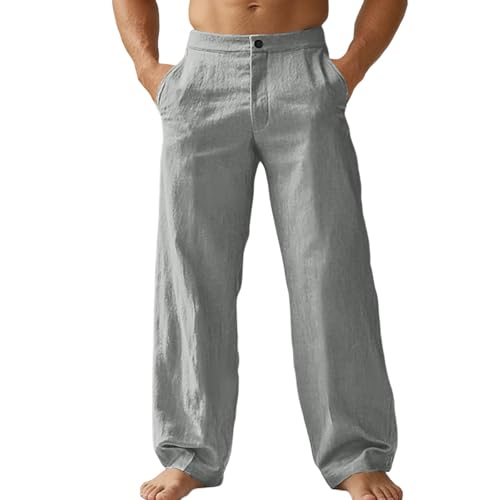 Pantalon décontracté en lin boutonné pour homme élégant